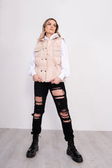 Beige Drawstring Detail Puffer Gilet
