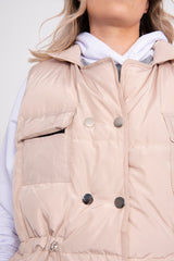 Beige Drawstring Detail Puffer Gilet