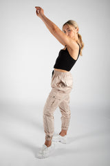 Beige Cuffed Hem Shell Cargo Joggers 
