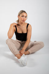 Beige Cuffed Hem Shell Cargo Joggers 