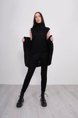 Black 3 Piece Knitted Roll Neck Lounge Set