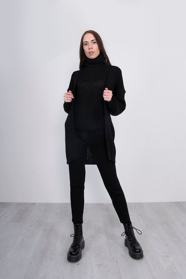 Black 3 Piece Knitted Roll Neck Lounge Set