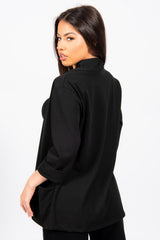 Black Ruched Sleeve Blazer
