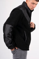 Mens black half zip borg pullover 