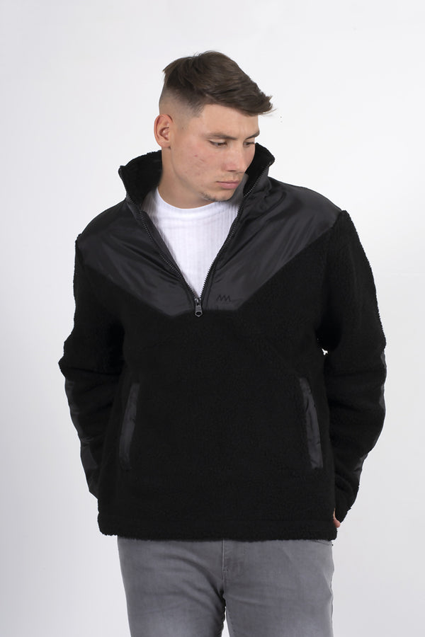 Mens black half zip borg pullover 
