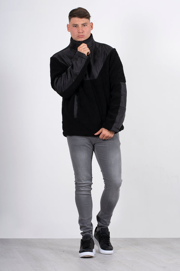Mens black half zip borg pullover 
