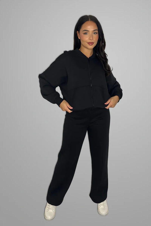 Black Bomber Sweatshirt With Straight Leg Jogger