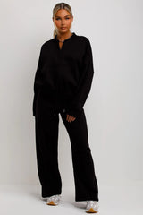 Black Bomber Sweatshirt With Zip And Joggers Loungewear Set