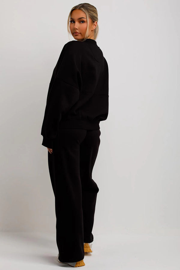 Black Bomber Sweatshirt With Zip And Joggers Loungewear Set