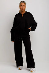 Black Bomber Sweatshirt With Zip And Joggers Loungewear Set