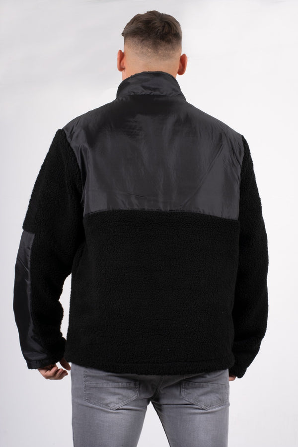 Mens black half zip borg pullover 