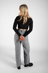 Black Slinky Twist Front Long Sleeve Crop Top