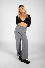 Black Slinky Twist Front Long Sleeve Crop Top