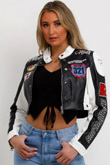 Black Faux Leather Racer Jacket Black