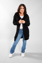 Black Cable Knit Hooded Cardigan 