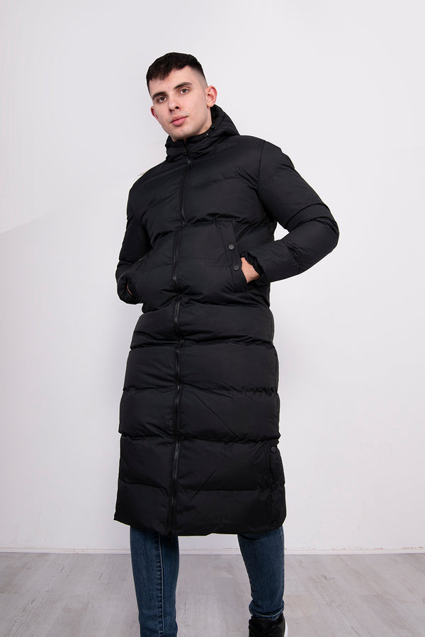 Mens Black Padded Longline Parka Coat