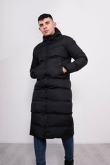 Mens Black Padded Longline Parka Coat