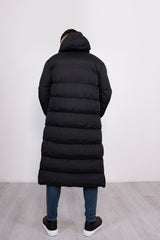 Mens Black Padded Longline Parka Coat