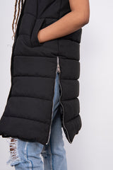 Black Longline Hooded Puffer Gilet