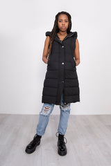 Black Longline Hooded Puffer Gilet