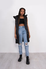 Black Longline Hooded Puffer Gilet