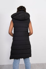 Black Longline Hooded Puffer Gilet
