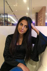 Black Satin Flared Crop Top 