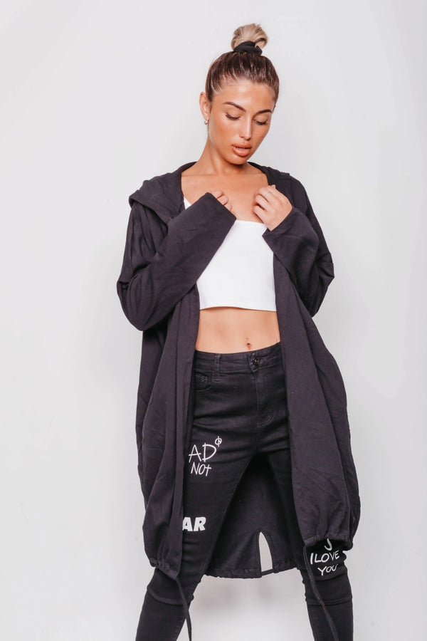 Black Sequin Rock And Roll Hooded Cardigan