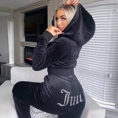 Black Studded Juicy Print Velour Zip Up Tracksuit
