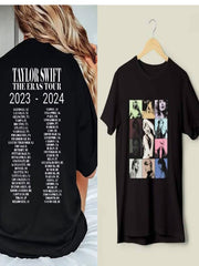 Black Taylor Eras Tour 2 Sided Print T-Shirt