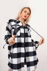 Black And White Plaid Hooded Oversized Shirt