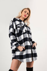 Black And White Plaid Hooded Oversized Shirt
