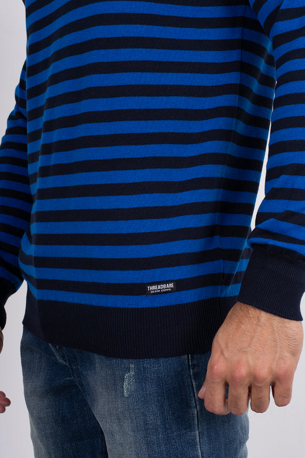 Mens Blue Stripe Contrast Jumper