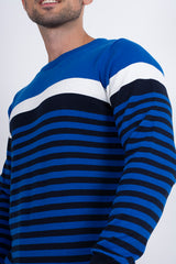 Mens Blue Stripe Contrast Jumper