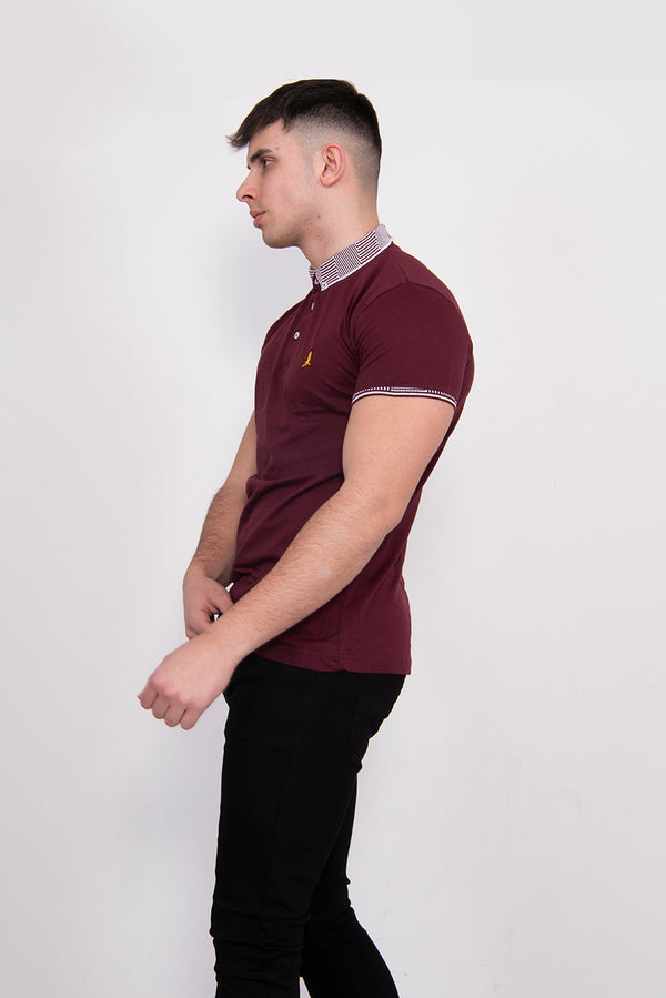 Mens Wine Contrast Trim Short Sleve Polo Shirt