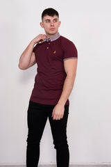 Mens Wine Contrast Trim Short Sleve Polo Shirt