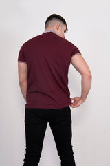 Mens Wine Contrast Trim Short Sleve Polo Shirt