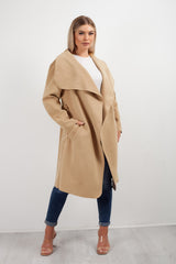 Camel Belted Waterfall Duster Long Coat