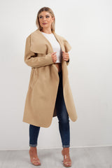 Camel Belted Waterfall Duster Long Coat