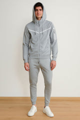 Mens Grey Full Zip Tracksuit With White Contrast