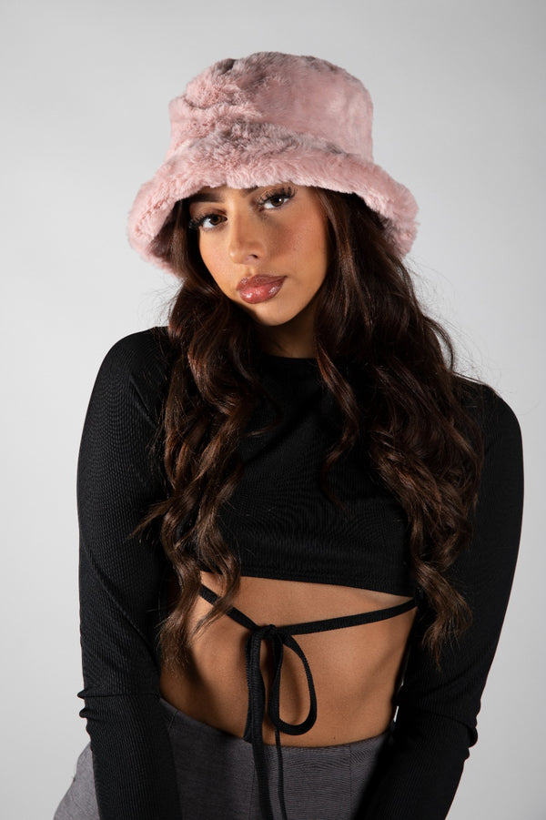 Dusty Pink Pastel Faux Fur Bucket Hat