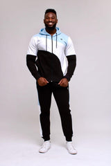 Sky Blue With White Contrast Cut Fleece Hooded Tracksuit