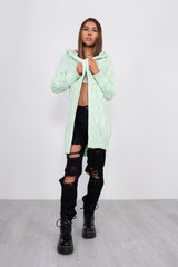 Lime Green Cable Knit Hooded Cardigan