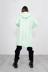 Lime Green Cable Knit Hooded Cardigan