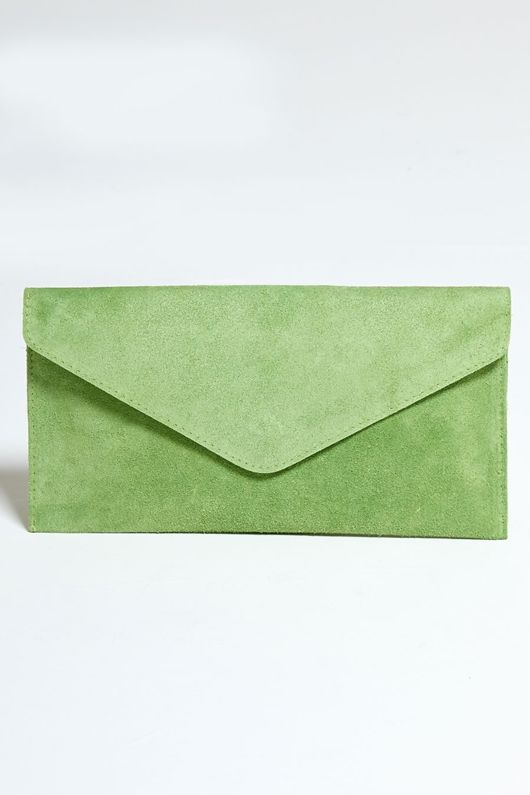 Green Suede Envelope Clutch Bag