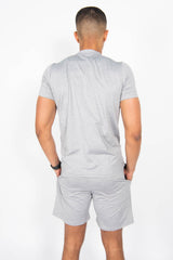 Mens Grey Muscle Fit Zip Pocket Shorts Set