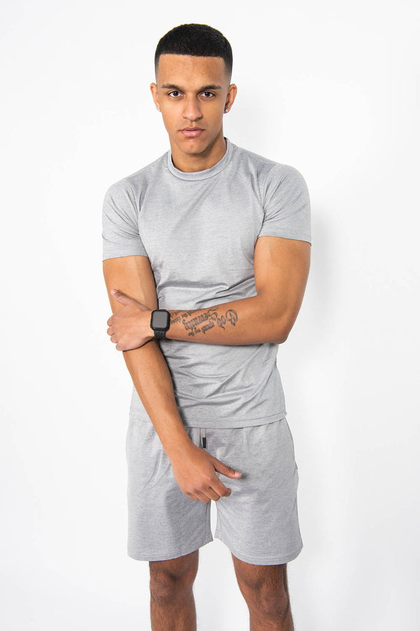 Mens Grey Muscle Fit Zip Pocket Shorts Set