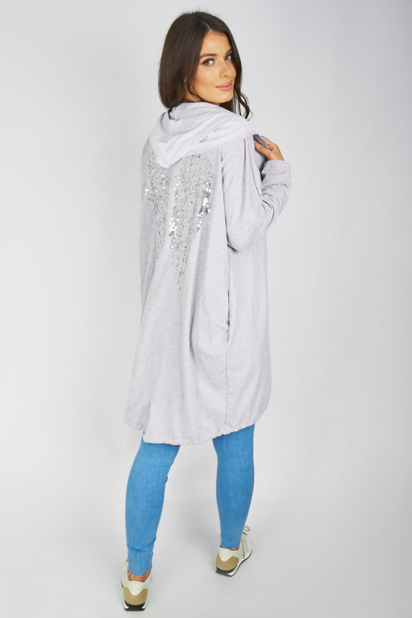 Grey Sequin Angel Wings Hooded Cardigan