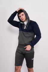 Mens Navy Two Tone Half Zip Short Set
