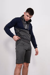 Mens Navy Two Tone Half Zip Short Set